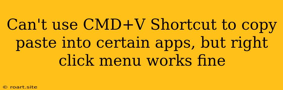 Can't Use CMD+V Shortcut To Copy Paste Into Certain Apps, But Right Click Menu Works Fine